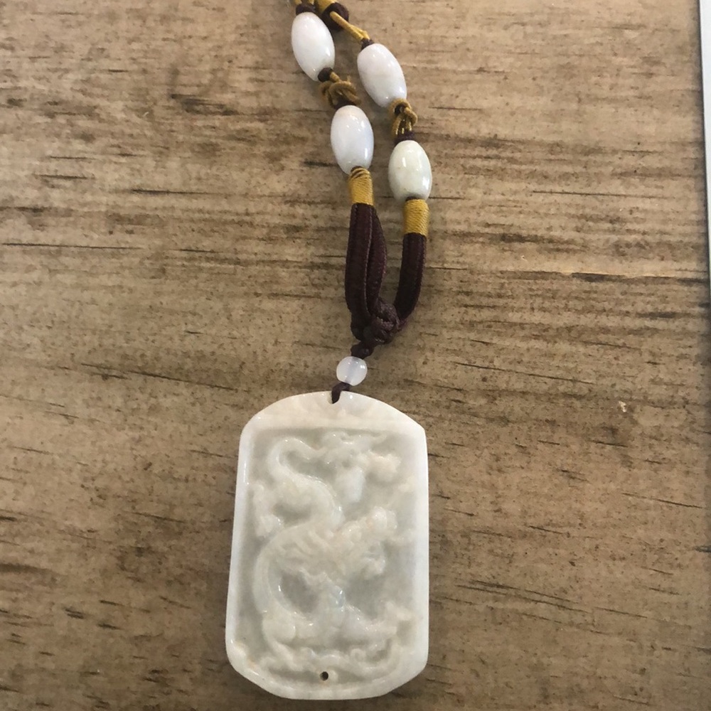 Jade Dragon inscribed pendant necklace